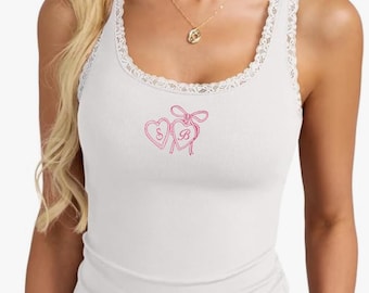 Coquette baby tee Embroidered tank top personalized locket Dainty Cute Bachelorette Party Shirt Vintage Aesthetic Wedding Bridal Gift Top