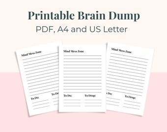 Brain Dump Printable: To Do List, Thoughts Organizer (PDF Download A4/US Letter Size)