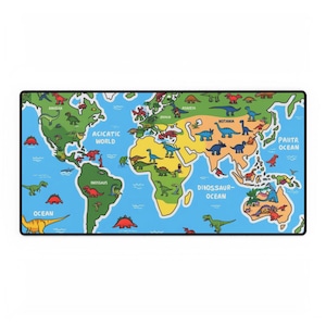 Dinosaurier Weltkarte Mousepad - Schreibtischunterlage für Kinder und Klassenzimmer | Spaß prähistorisches Lernwerkzeug für Lehrer & Eltern, Dino Geschenk