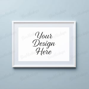 Horizontal White Frame Mockup | Minimalist Wall Art PSD & JPG | Modern Poster Display Scene