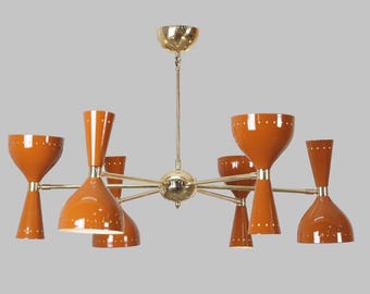 Stilnovo Style Brass Sputnik Chandelier: Mid Century Modern Light
