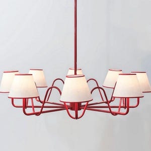 Lámpara de araña Red Wave / Iluminación moderna de mediados de siglo estilo serpentina, 8 pantallas de lino