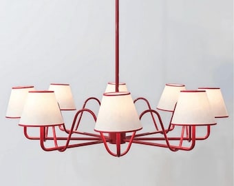 Lámpara de araña Red Wave / Iluminación moderna de mediados de siglo estilo serpentina, 8 pantallas de lino