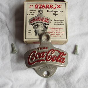 Rare Coca-Cola Starr X Bottle Opener • &quot;TOME&quot; Wall Mount Opener • Unused Vintage Old Stock • Red Cast Iron USA
