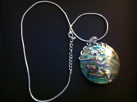 Items similar to Sterling Silver Abalone Necklace with Beautiful Metal ...