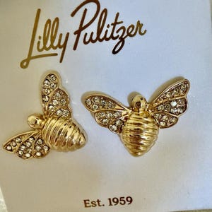 NWT! Lilly Pulitzer Bee Beautiful CRYSTAL PAVE Earrings goldtone Stud 7/8" L image 4