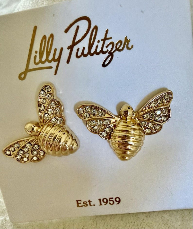 NWT! Lilly Pulitzer Bee Beautiful CRYSTAL PAVE Earrings goldtone Stud 7/8" L image 4