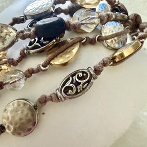 Brighton Riviera Multi Strand Cord Bracelet Wood Crystal Silver Gold image 6