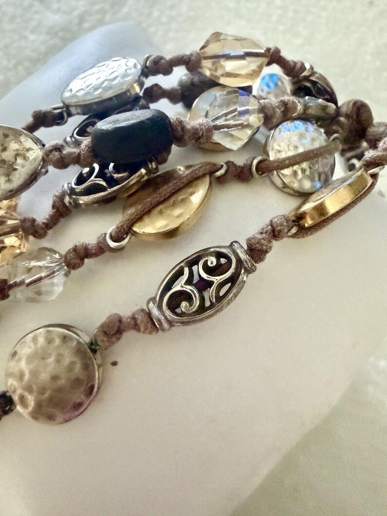 Brighton Riviera Multi Strand Cord Bracelet Wood Crystal Silver Gold image 6