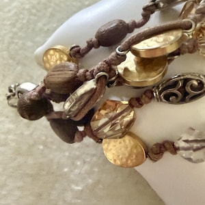 Brighton Riviera Multi Strand Cord Bracelet Wood Crystal Silver Gold image 5