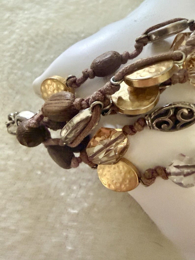 Brighton Riviera Multi Strand Cord Bracelet Wood Crystal Silver Gold image 5