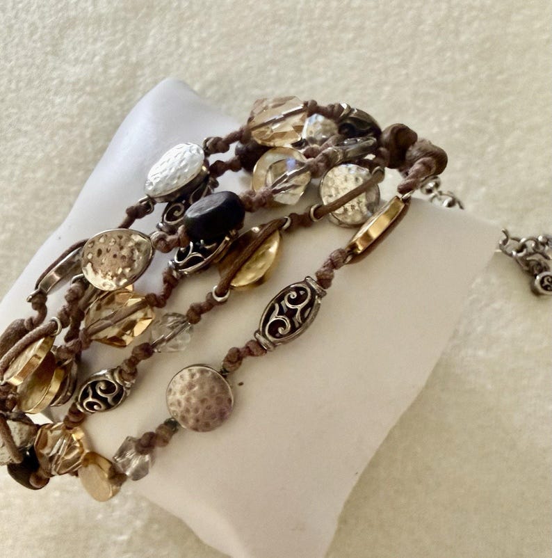 Brighton Riviera Multi Strand Cord Bracelet Wood Crystal Silver Gold image 4