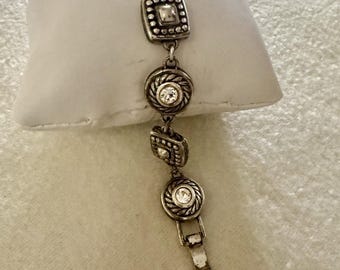 Brighton Heiress Bracelet Link Silver Crystal Rhinestone Hearts Two Sided