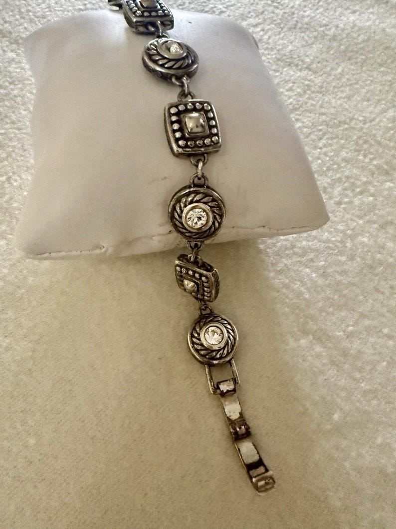 Brighton Heiress Bracelet Link Silver Crystal Rhinestone Hearts Two Sided image 1