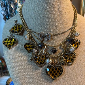 Vintage Betsey Johnson Leopard Heart Necklace Set