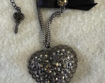 Betsey Johnson Black Glitter Heart Necklace