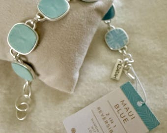 Signed Designer Jilzara Premier Clay Beads Blue Silver Tone Toggle Bracelet