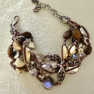Brighton Riviera Multi Strand Cord Bracelet Wood Crystal Silver Gold image 1