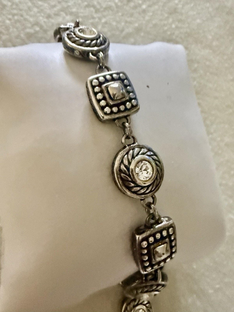 Brighton Heiress Bracelet Link Silver Crystal Rhinestone Hearts Two Sided image 3