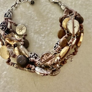 Brighton Riviera Multi Strand Cord Bracelet Wood Crystal Silver Gold image 7