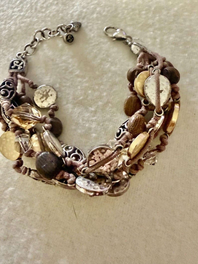 Brighton Riviera Multi Strand Cord Bracelet Wood Crystal Silver Gold image 7