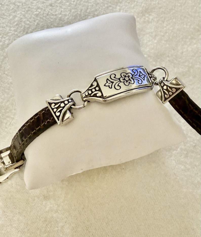 Brighton Flower Dark Brown Leather Buckle Vintage Bracelet image 2