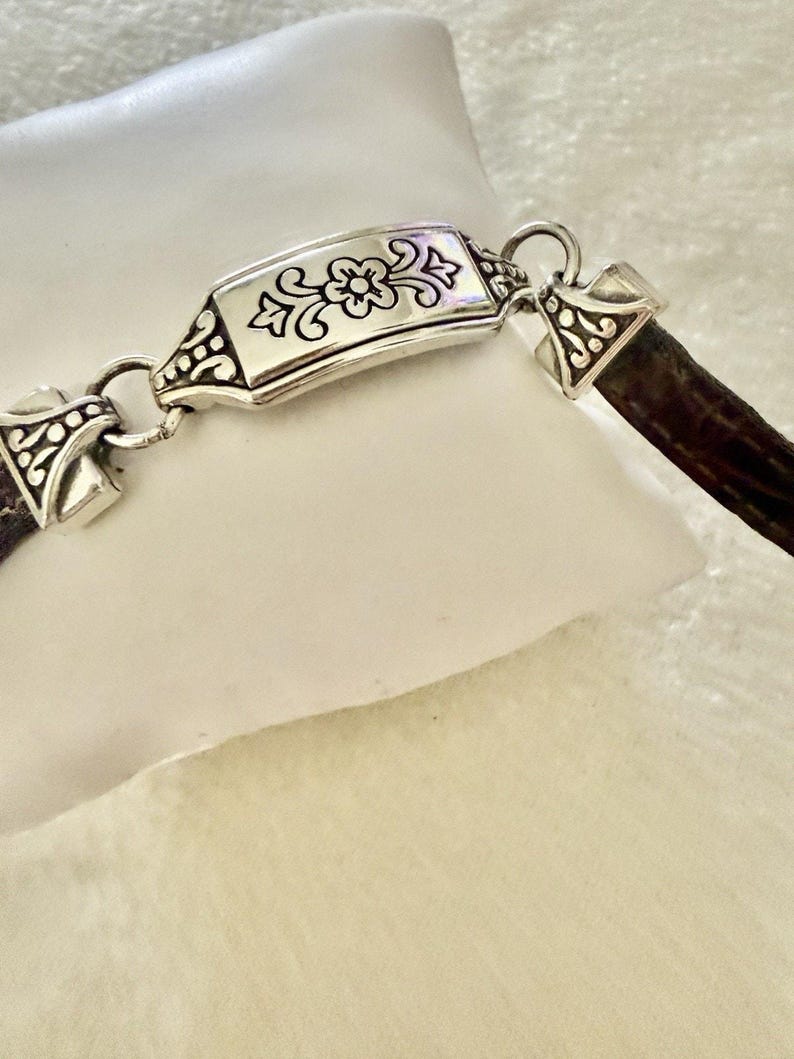Brighton Flower Dark Brown Leather Buckle Vintage Bracelet image 5