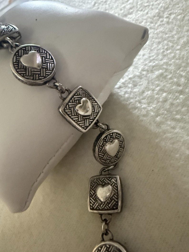 Brighton Heiress Bracelet Link Silver Crystal Rhinestone Hearts Two Sided image 6