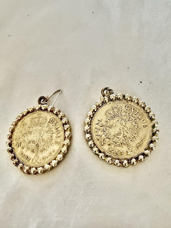 Antique Gold and Silver Coin Earrings FR King Frederick 1707 Replica