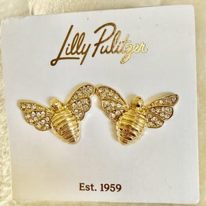 NWT! Lilly Pulitzer Bee Beautiful CRYSTAL PAVE Earrings goldtone Stud 7/8" L image 2