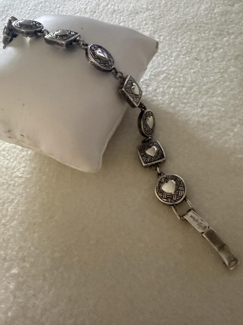 Brighton Heiress Bracelet Link Silver Crystal Rhinestone Hearts Two Sided image 5