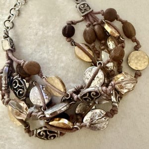 Brighton Riviera Multi Strand Cord Bracelet Wood Crystal Silver Gold image 2