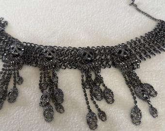 NEW!! Natasha Black Crystal Skulls Dangle Statement Choker