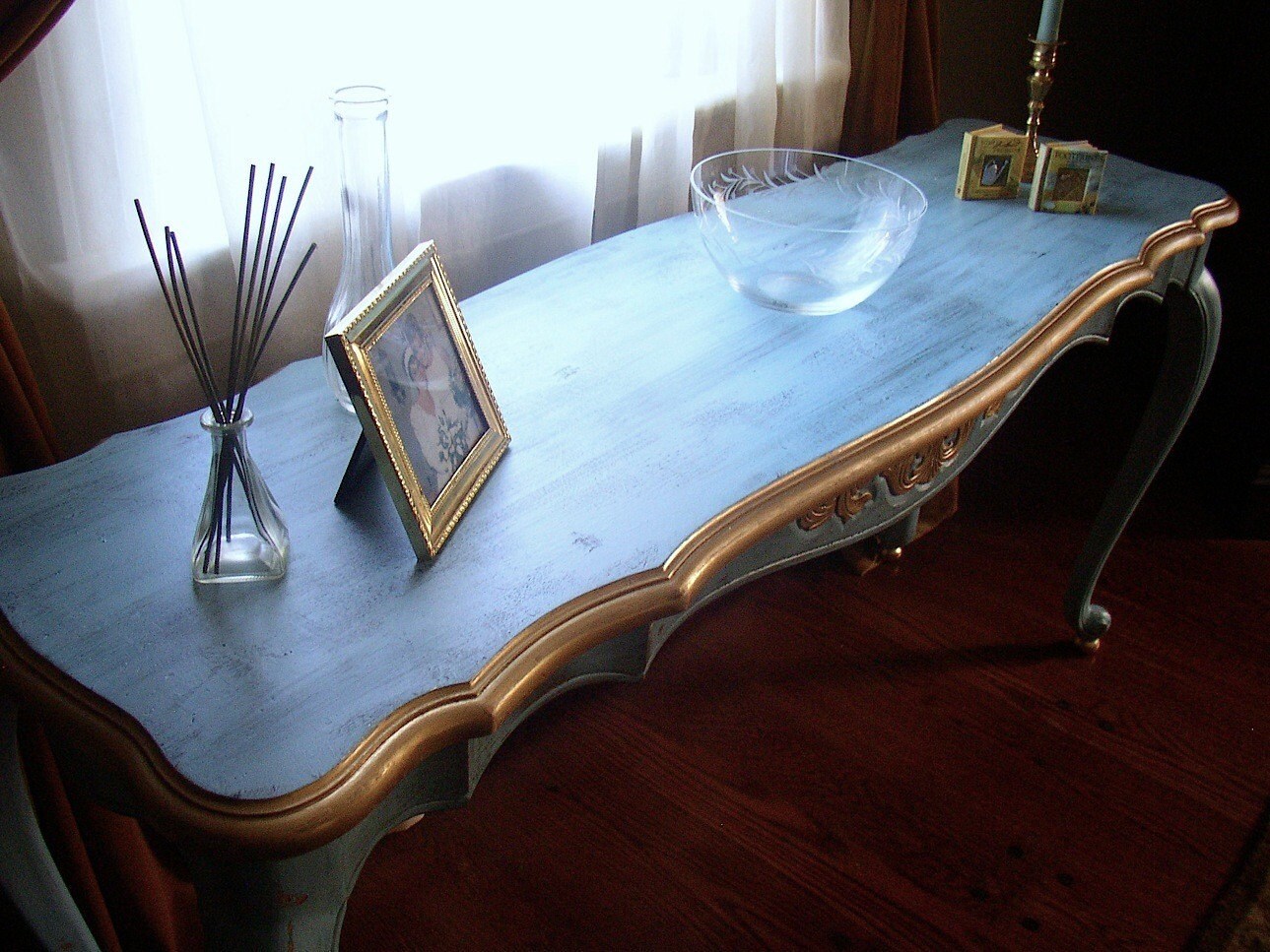 French Blue Console Table with Gold trim/accents Etsy