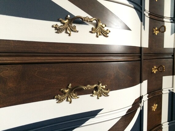 Union Jack Dresser With Wood Stain Stripes Etsy