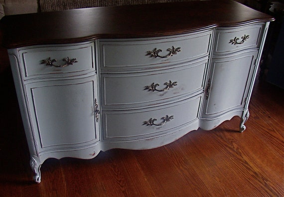 French Country Buffet In A French Grey With Dark Walnut Etsy