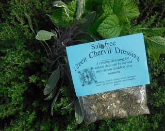 Salt-free Green Chervil (Green Goddess) Salad Dressing Mix, home grown, hand-blended dry herb mix, gluten free, salt free and easy to make