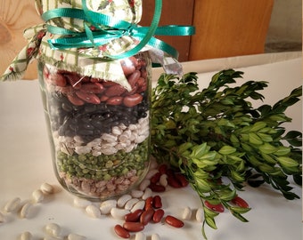 Five Bean Vegetable Soup in a jar, vegan, no salt, organic, easy to make soup
