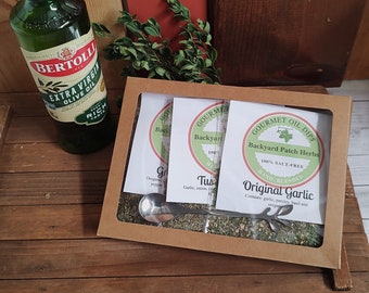 Gourmet Olive Oil Dip Set in gift window box: Greek, Tuscan, and Garlic Bread Dipping Blends