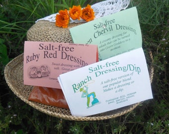 Set of 4 Salt-Free Salad Dressing Mixes, Hand-blended, no salt dry herb mix, lemon herbs, gluten free