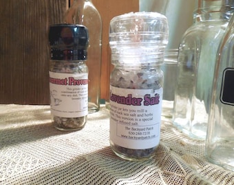 Gourmet Salt, Herbed Dry Salt Cooking Blend, in a grinder jar, Backyard Patch