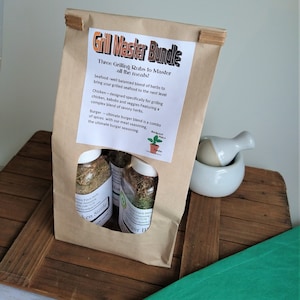 Grill Master Bundle of Herb Seasonings, Set of three Jars Salt-Free Herb and Spice Dry Cooking Blends for chicken, burgers and seafood