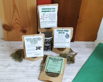 Holiday Herbal Teas, seasonally available teas on a Holiday Theme, Holiday Tulsi, Mint Merriment, Christmas Tidings, Comfort and Joy