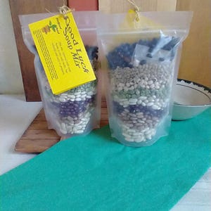 Good Luck Soup in a clear bag. gourmet soup at home by Backyard Patch Herbs, simple soup, vegetarian, decorative gift