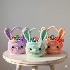Gehaakt patroon paashaas mand, amigurumi paasmandje konijnenoren, paasmandje paashaas, lente-snoepzakje, instant download