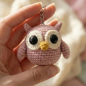 Crochet Owl Keychain Pattern PDF, Kawaii Mini Amigurumi Bird Bag Charm, Beginner Friendly, Bird Lover Gift, Pink Owl, Instant Download