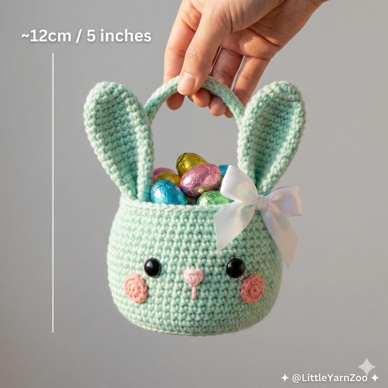 Easter Bunny Basket Crochet Pattern PDF, Bunny Ears Amigurumi Easter ...