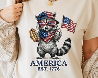 Feral & Free Racoon Shirt, 4th of July Shirt, USA Independence Day Shirt, Funny Raccoon Tee, Patriotic Shirt, July 4th Gift,Independence Day