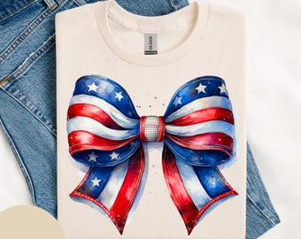 Coquette Bow USA Shirt, 4th of July Shirt, Cute Womens Patriotic Shirt, USA Bow Tee, American Flag Shirt Red White and Blue,Patriotic Doodle