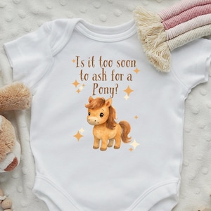 Too Soon to Ask For a Pony Kids Tshirt, Western Baby Bodysuit, Cowboy Baby Bodysuit Cowgirl Baby Onesie®, Cute Newborn Outfit, Birthday Gift